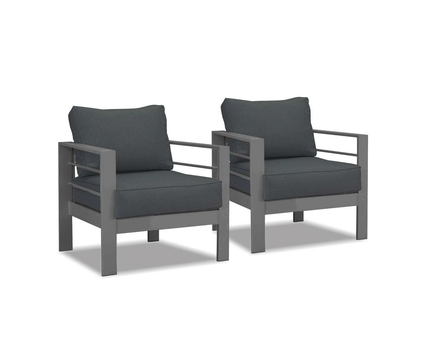 Paris Single Seater Charcoal Aluminium Outdoor Sofa Lounge With Arms Dark Grey Cushion (set Of 2)