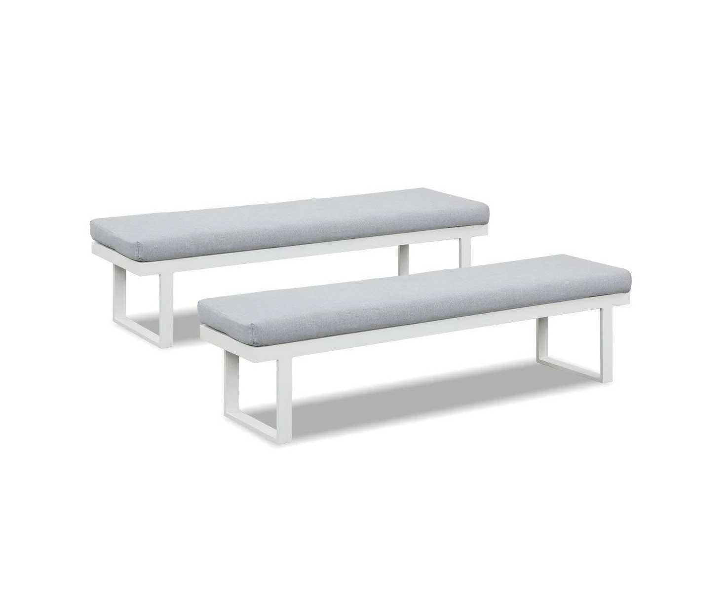 Clayton White Aluminium Outdoor Bench With Light Grey Cushion (set Of Two)