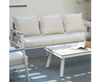 Amilly 5 Seater White Aluminium Sofa Lounge Set Beige Cushion