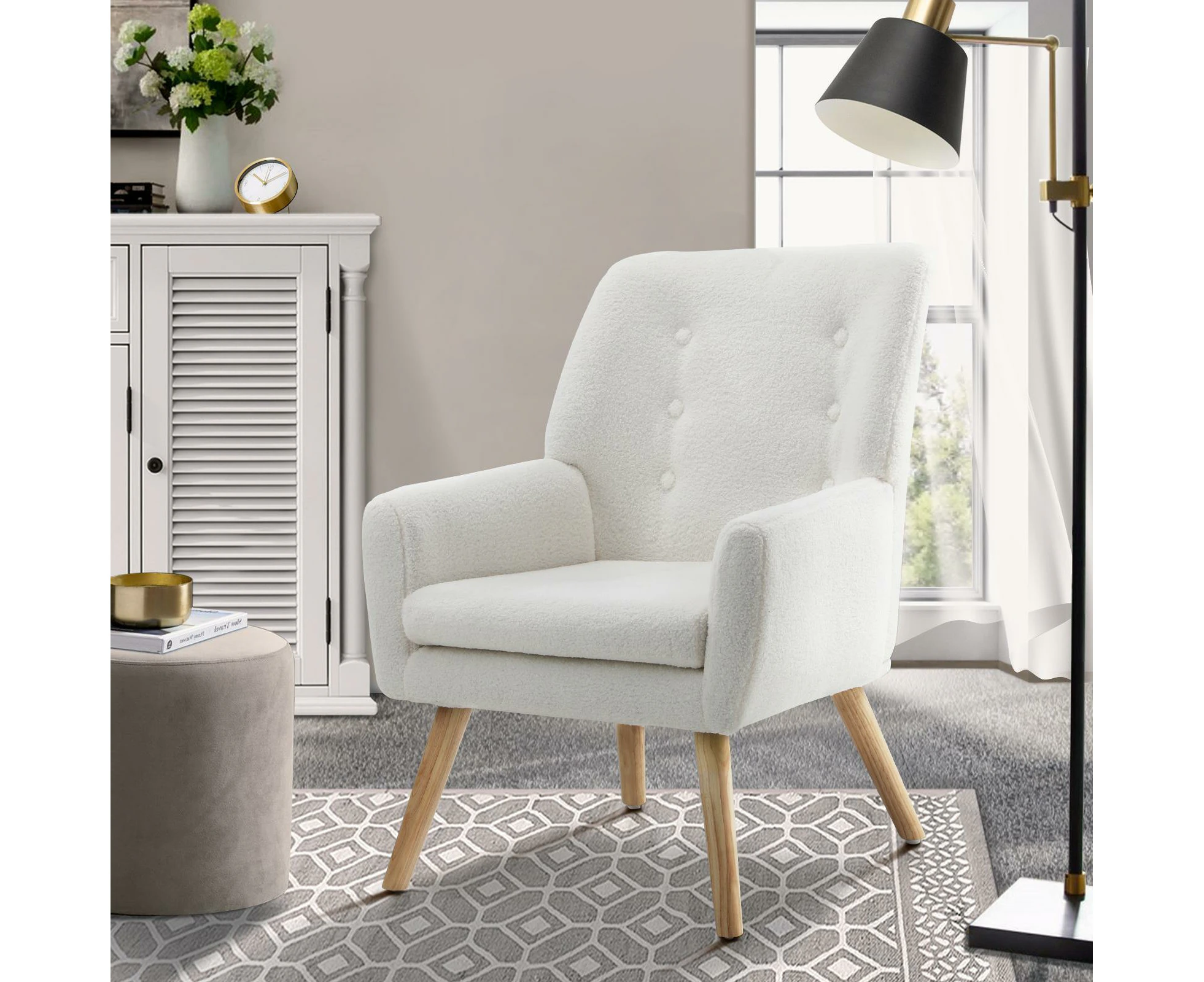 Oikiture Armchair Lounge Chair Sherpa Accent Armchairs Tub Chairs Sofa White