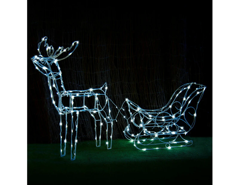 Stockholm Christmas Lights 160 LEDs Solar Sleigh Reindeer Fairy Outdoor Garden Xmas 145CM