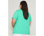 AUTOGRAPH - Plus Size - Womens Summer Tops - Green Tshirt / Tee - Cotton Graphic - Relaxed Fit - Short Sleeve - Crew Neck - Regular - Sequin Fashion - Green