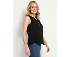 RIVERS - Womens Summer Tops - Black Blouse / Shirt - Cotton - Smart Casual - Relaxed Fit - Sleeveless - V Neck - Regular - Cheesecloth - Work Wear - Black