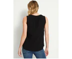 RIVERS - Womens Summer Tops - Black Blouse / Shirt - Cotton - Smart Casual - Relaxed Fit - Sleeveless - V Neck - Regular - Cheesecloth - Work Wear - Black