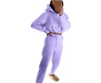 Women's Jumpsuit Hoodie Jogger Jogging Suit Tracksuit 2-Piece Set Crop Top Leggings Leisure Suit - Purple