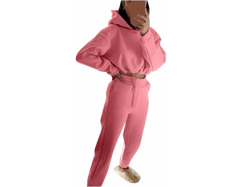 Women's Jumpsuit Hoodie Jogger Jogging Suit Tracksuit 2-Piece Set Crop Top Leggings Leisure Suit - Pink