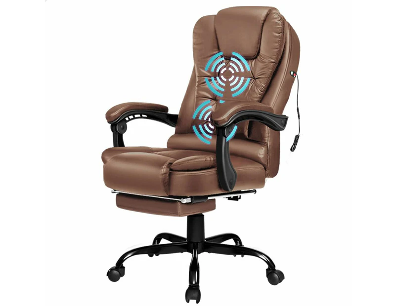 ALFORDSON Massage Office Chair with Footrest Leather Black Brown