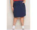 AUTOGRAPH - Plus Size - Womens Skirts - Midi - Summer - Blue - Pencil - Clothes - Dark Navy - Relaxed Fit - Elastic Waist - Pocket - Casual Fashion - Blue