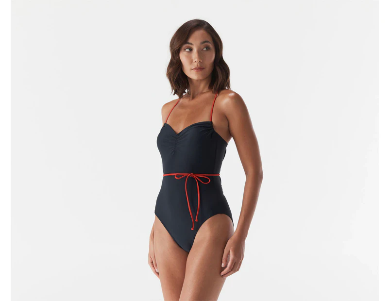 Tommy Hilfiger Women's Tie Belt One Piece Swimsuit - Sky Captain