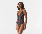 Calvin Klein Women's Plunge One Piece Swimsuit - Frances Flower/Crocodile