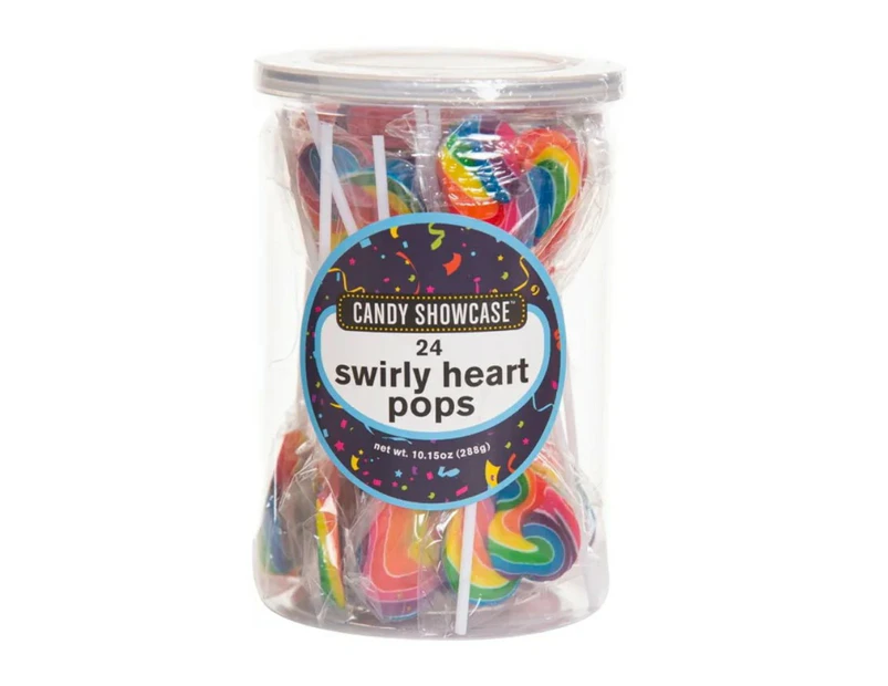 Rainbow Swirly Heart Lollipops 288g (Pack of 24)