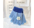 Knit Gloves Full Finger Mittens Windproof Winter Warm Thickened Fleece Gloves - Blue