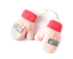 Winter Gloves for Kids Boys or Girls Knit Gloves Full Finger Mittens Windproof - Pink