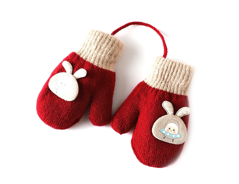 Winter Gloves for Kids Boys or Girls Knit Gloves Full Finger Mittens Windproof - Wine red