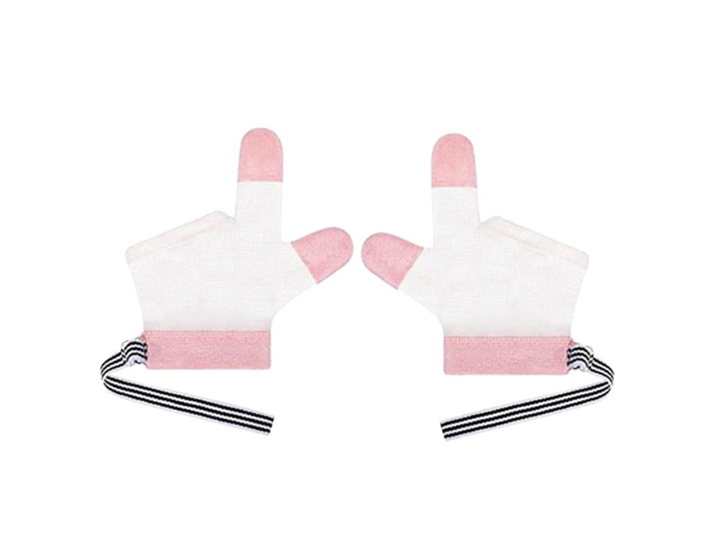1 Pair Baby Prevent Bite Fingers Nails Glove for Toddler Infant Shower Gift - Two finger pink S