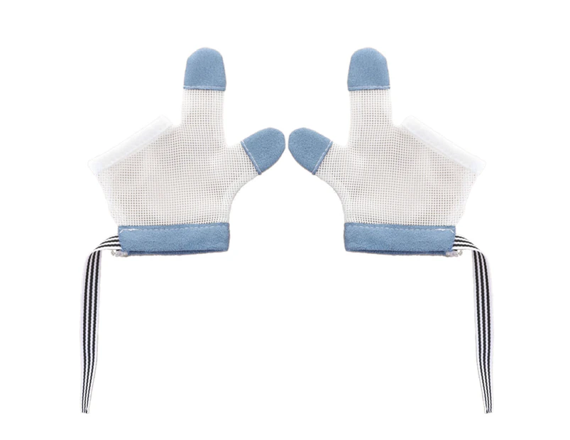 1 Pair Baby Prevent Bite Fingers Nails Glove for Toddler Infant Shower Gift - Two finger blue L