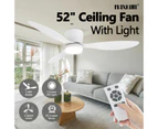 Ceiling Fan with Light Remote Control Overhead Electric Cooling Air Ventilation Quiet White Modern LED Lamp Indoor 3 ABS Blades 5 Speed Timer 132cm