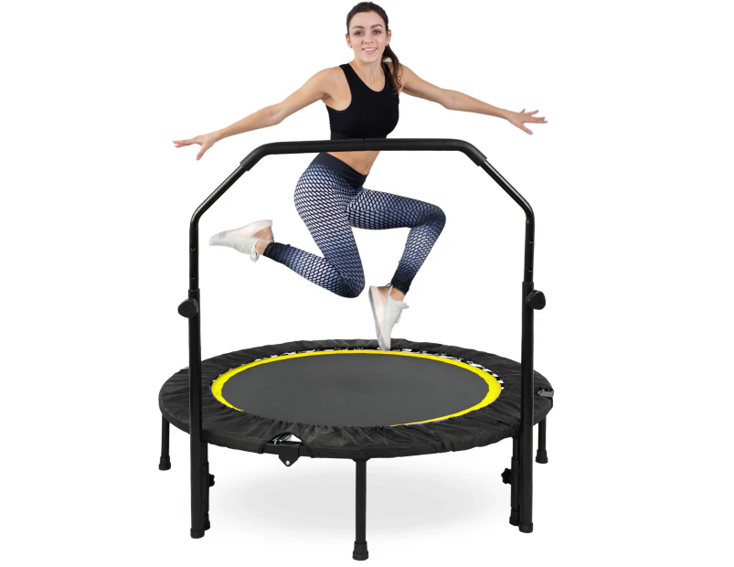 Advwin Max Load 200KG 48" Foldable Mini Trampoline Rebounder Handrail Fitness Trainer Exercise Home Yellow