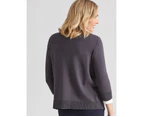 Noni B - Womens Jumper - Long Winter Cardigan Cardi - Grey - Sweater - Casual - Fitted - Iron Gate - Knitwear - 3/4 Sleeve - Warm Style Cozy Work Wear - Grey