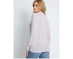 Capture - Womens Jumper - Regular Winter Sweater - Purple Pullover - Lambswool - Long Sleeve - Lavender - V Neck - Half Zip - Warm Casual Work Clothes - Purple