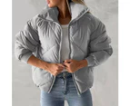 Women's Quilted Batwing Sleeve Long Sleeve Full Zipper Pocket Warm Short Jacket-grey