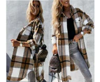 Plaid Jacket Women's Button Long Tweed Shirt Casual Lapel Autumn and Winter Jacket-yellow