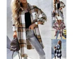 Plaid Jacket Women's Button Long Tweed Shirt Casual Lapel Autumn and Winter Jacket-yellow