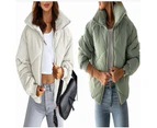 Women's Quilted Batwing Sleeve Long Sleeve Full Zipper Pocket Warm Short Jacket-Off white