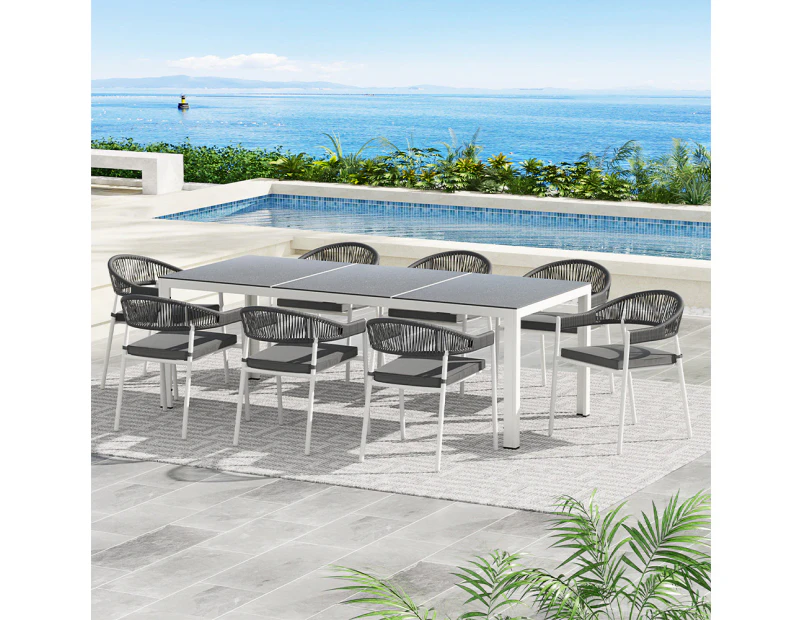 Gardeon Outdoor Dining Set 9 Piece Steel Table Chairs Setting White