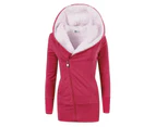 Women's Winter Long Hooded Zipper Sherpa Wool Warm Heavy Sweatshirt Jacket-red