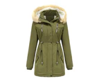 Women's Thicken Fleece Lined Parka Winter Coat Hooded Jacket with Removable Fur Collar-Military green