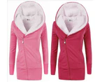 Women's Winter Long Hooded Zipper Sherpa Wool Warm Heavy Sweatshirt Jacket-red