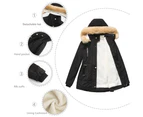 Women's Thicken Fleece Lined Parka Winter Coat Hooded Jacket with Removable Fur Collar-black