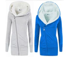 Women's Winter Long Hooded Zipper Sherpa Wool Warm Heavy Sweatshirt Jacket-Light gray