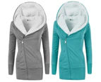 Women's Winter Long Hooded Zipper Sherpa Wool Warm Heavy Sweatshirt Jacket-green