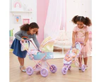 Teamson Kids Olivia's Little World Magical Dreamland Baby Doll Deluxe 2-in-1 Stroller Pram for up to 16" Dolls, Iridescent Color
