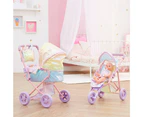 Teamson Kids Olivia's Little World Magical Dreamland Baby Doll Deluxe 2-in-1 Stroller Pram for up to 16" Dolls, Iridescent Color