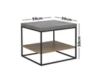 Modern Open Shelf Nightstand End Side Lamp Table - Black Metal Legs - Cement Grey