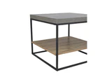 Modern Open Shelf Nightstand End Side Lamp Table - Black Metal Legs - Cement Grey