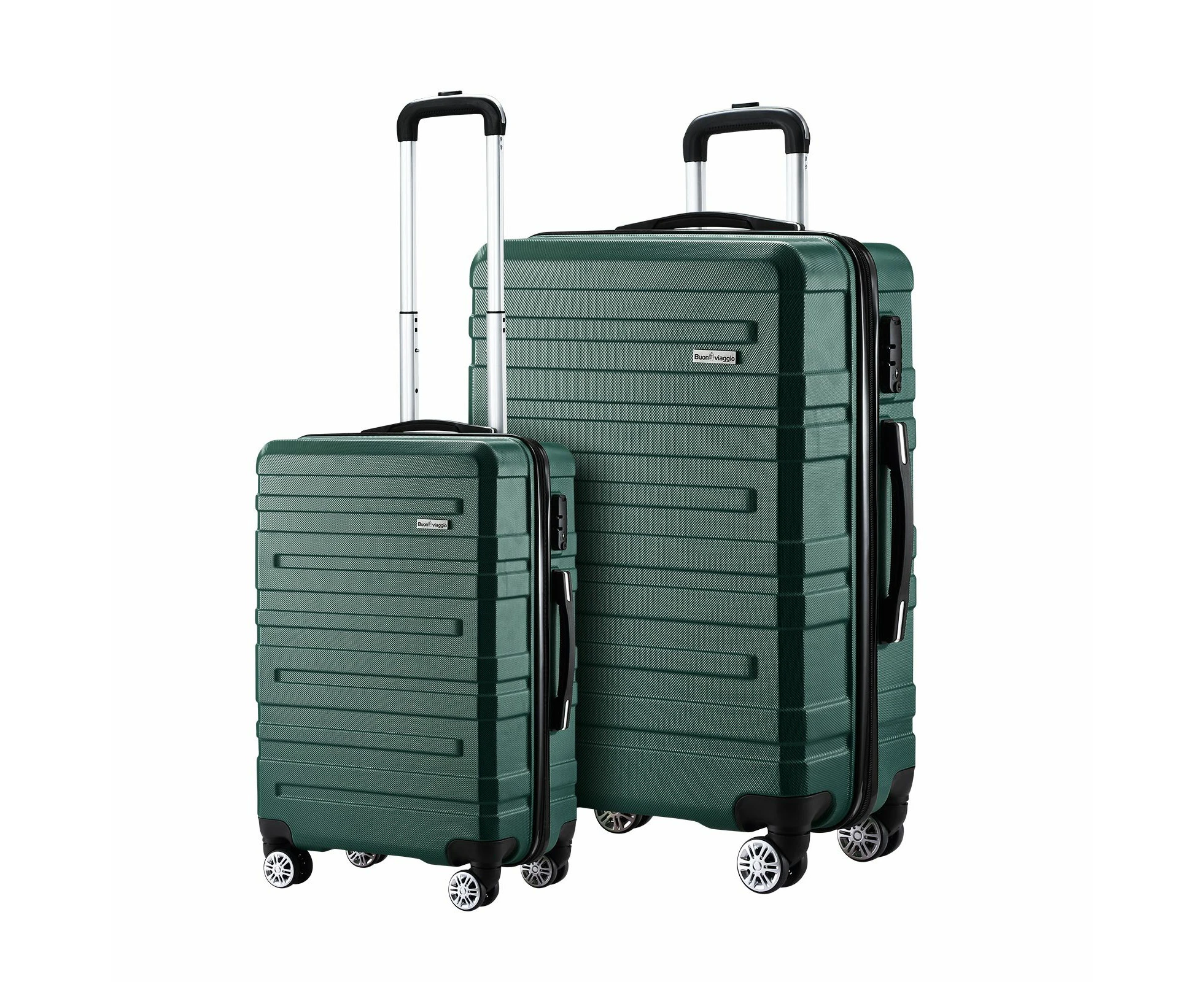 2 Piece Suitcases Luggage Set Carry On Travel Case Cabin Hard Shell Travelling Baggage Expandable Lightweight Rolling TSA Lock Green