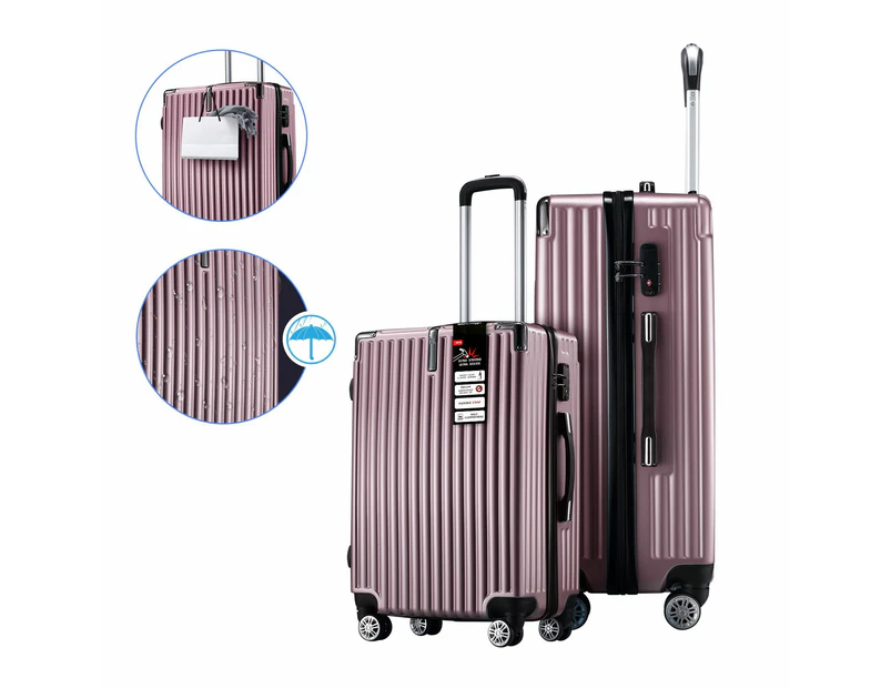 2 Piece Luggage Suitcase Set Carry On Spinner Case Traveller Bag Storage Cabin Lightweight Hard Shell Trolley Wheels TSA Lock Rose Gold