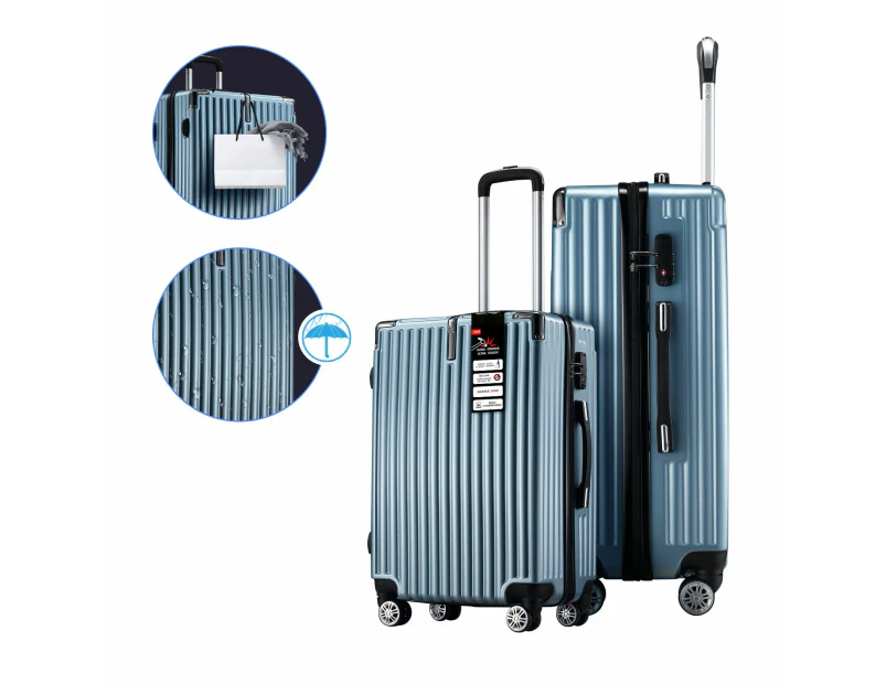 2 PCS Luggage Set Suitcases Carry On Spinner Traveller Bags Cabin Hard Shell Case Trolley Lightweight Travel Storage Rolling TSA Lock Ice Blue