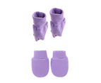 Infants Newborn Toddlers Boys Girls Shower Gifts No Scratch Mittens Socks Set - Purple