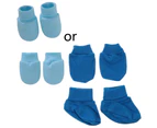 Infants Newborn Toddlers Boys Girls Shower Gifts No Scratch Mittens Socks Set - Light blue