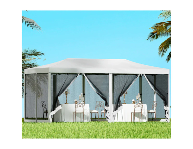 InstaHut Gazebo Pop Up Marquee 3x6m Wedding Party Outdoor Camping Tent Canopy Shade Mesh Wall White