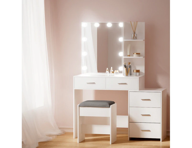 Artiss Dressing Table Set Stool 10 LED Bulbs White Dale