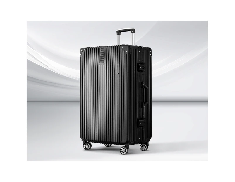 Wanderlite 28" Luggage Trolley Travel Suitcase Set TSA Hard Case Lightweight Aluminum Black