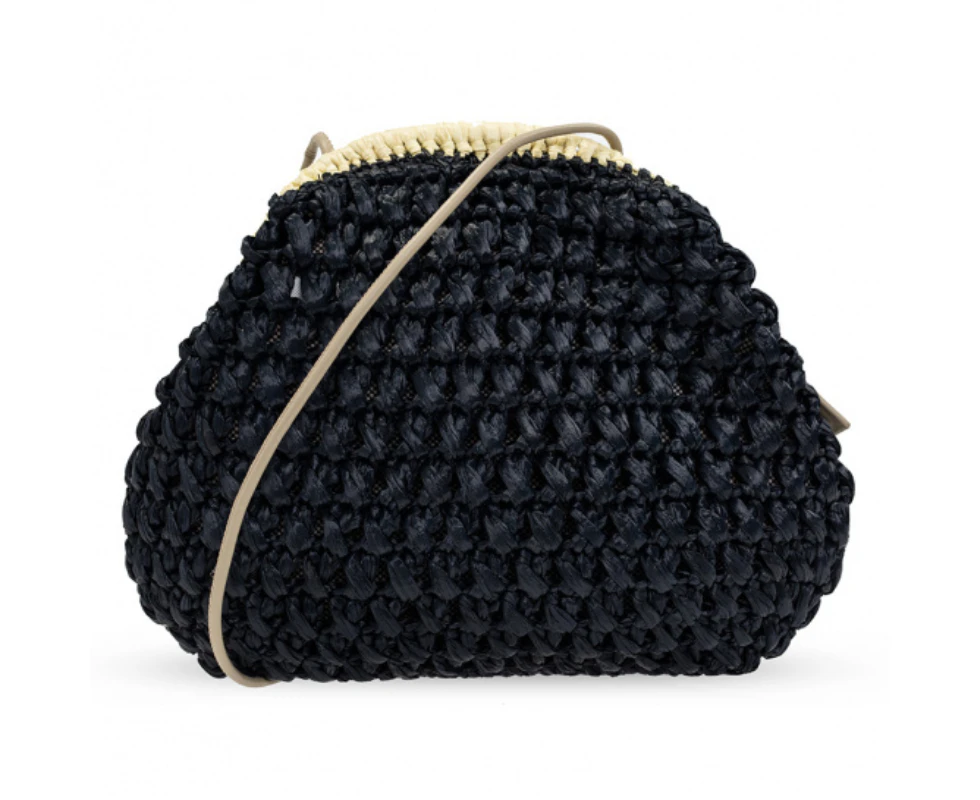 Furla Essential Woven Clutch Crossbody Bag - Black & Cream