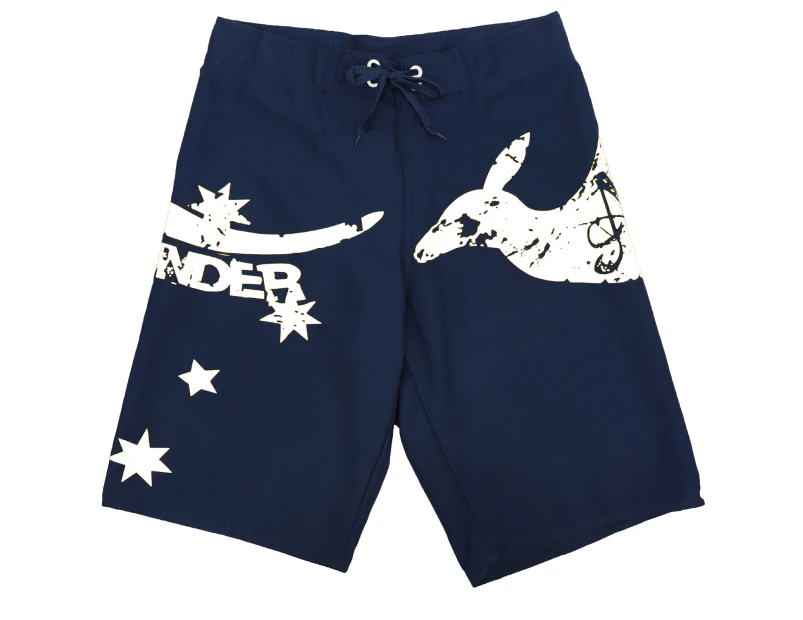 Men's Adult Board Shorts Australia Day Kangaroo Down Under Souvenir Beach Wear - Navy/White