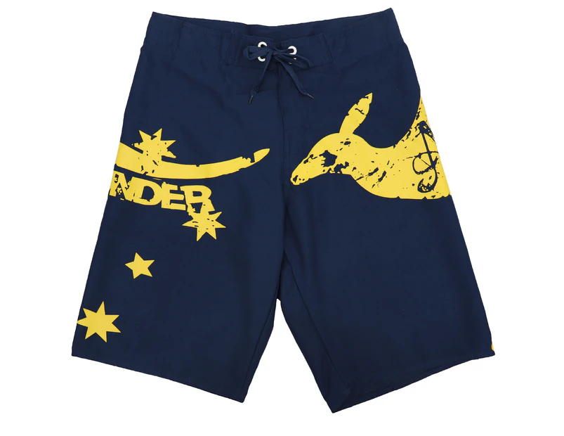 Men's Adult Board Shorts Australia Day Kangaroo Down Under Souvenir Beach Wear - Navy/Yellow
